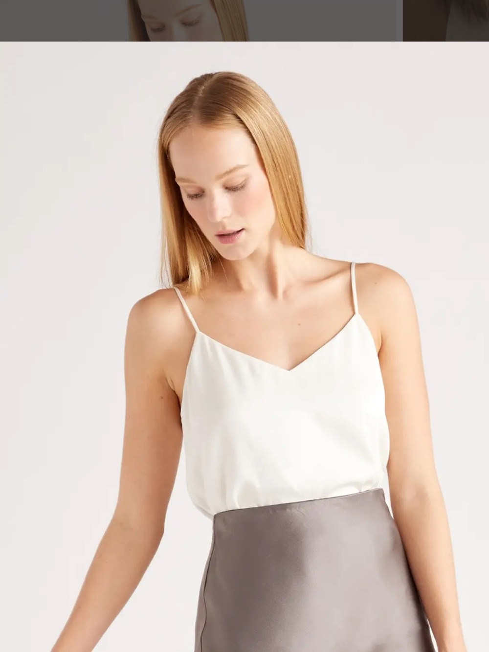 Quince Women's Ivory V-Neck Washable Stretch Silk Cami Top